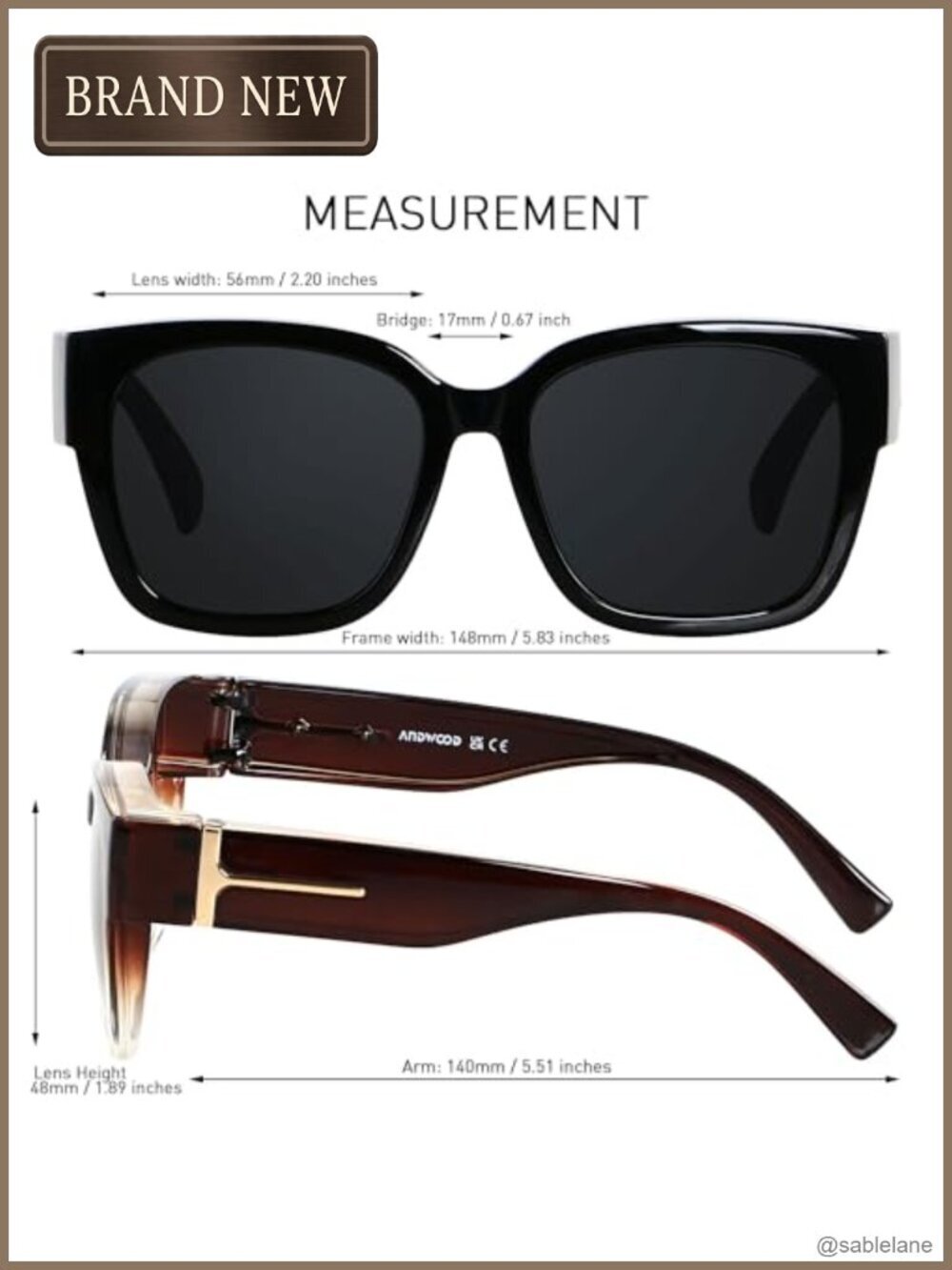 Fit Over Glasses Sunglasses Polarized Oversized Square TR90 UV Protection - Picture 5 of 6
